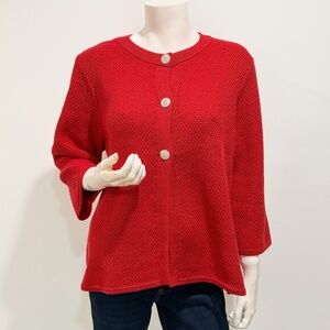 JM Collection Women's Red Rhinestone Buttons Jacket Topper Cardigan Size PXL
